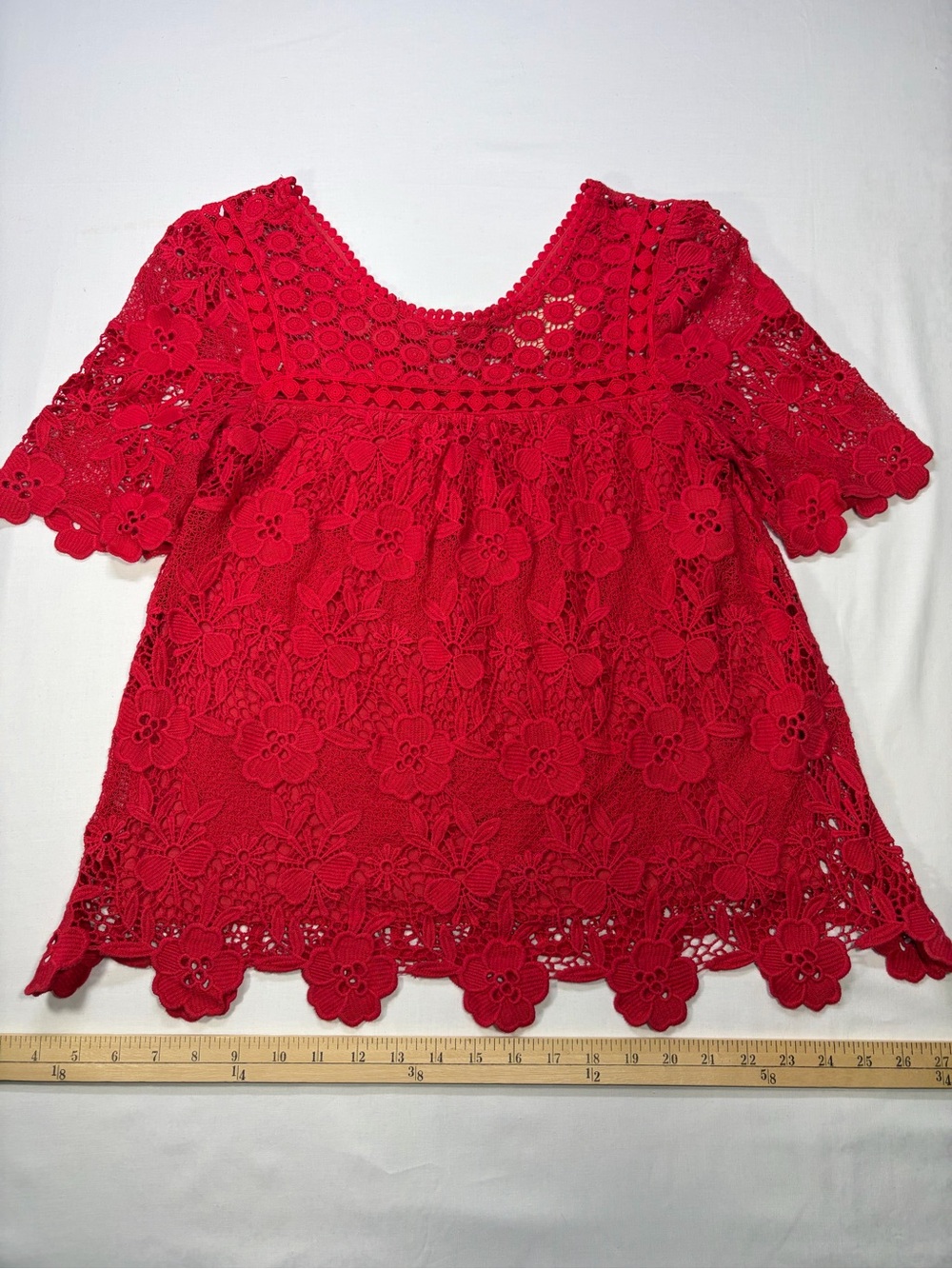 Anthropologie Vanessa Virginia Red Floral Crochet Tunic - Lace Overlay